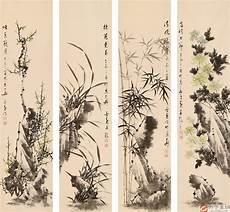 四条屏梅兰竹菊